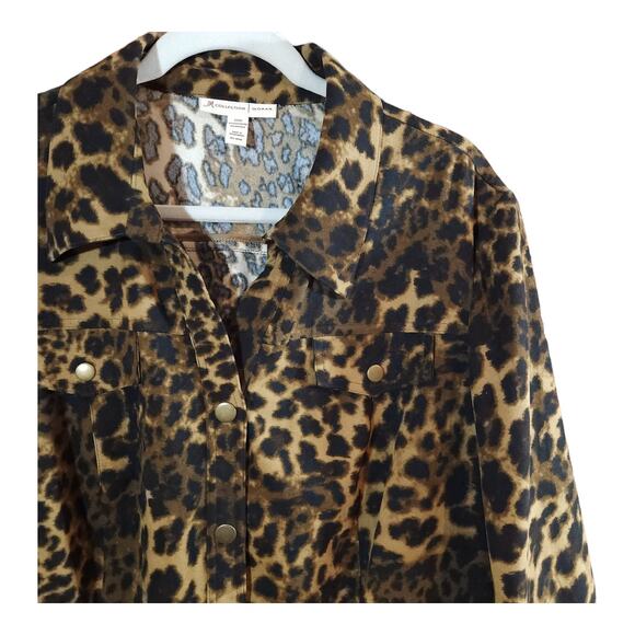 JM Collection Faux Suede 3/4 Sleeve Leopard Print Snap-front Top Women's 20W - Picture 3 of 6
